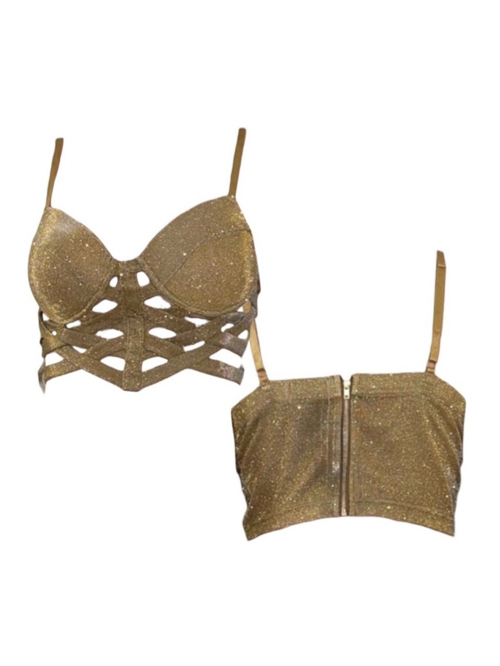 Fashion Nova Metallic Gold Glitter Cutout Bralette